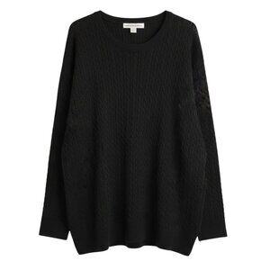 NWT | Black Cable Knit Crewneck Sweater Pullover Classic Long Sleeve | 4XL
